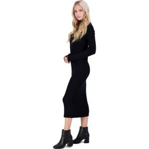 NWT 525 America Black Ribbed Turtleneck Long Sweater Dress, Size M
